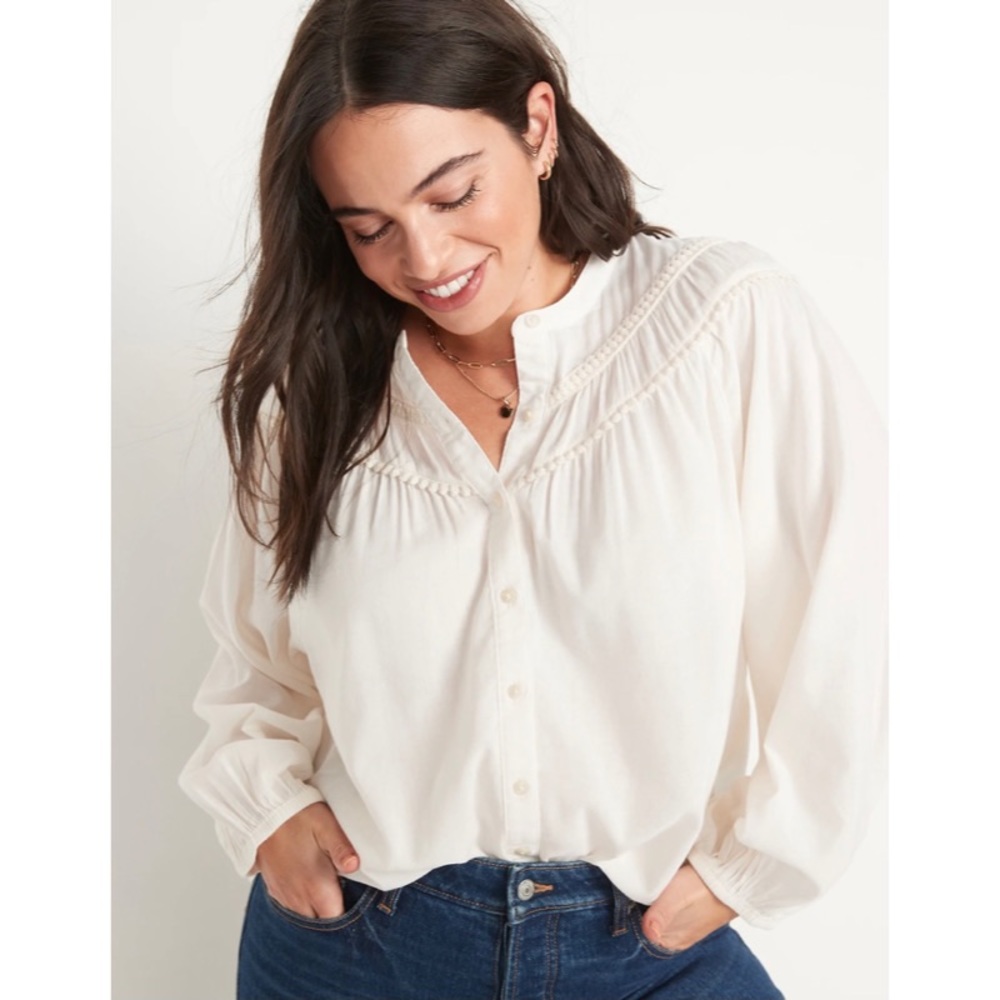 Cream Crochet Pom-Pom Dolman Sleeve Blouse